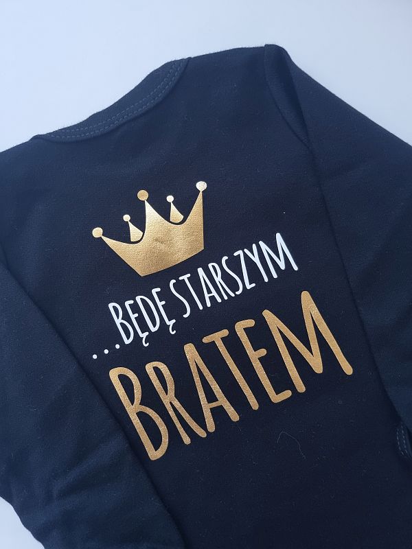 Body czarne długi rękaw przód mam sekret tył będę starszym bratem rozmiar 80