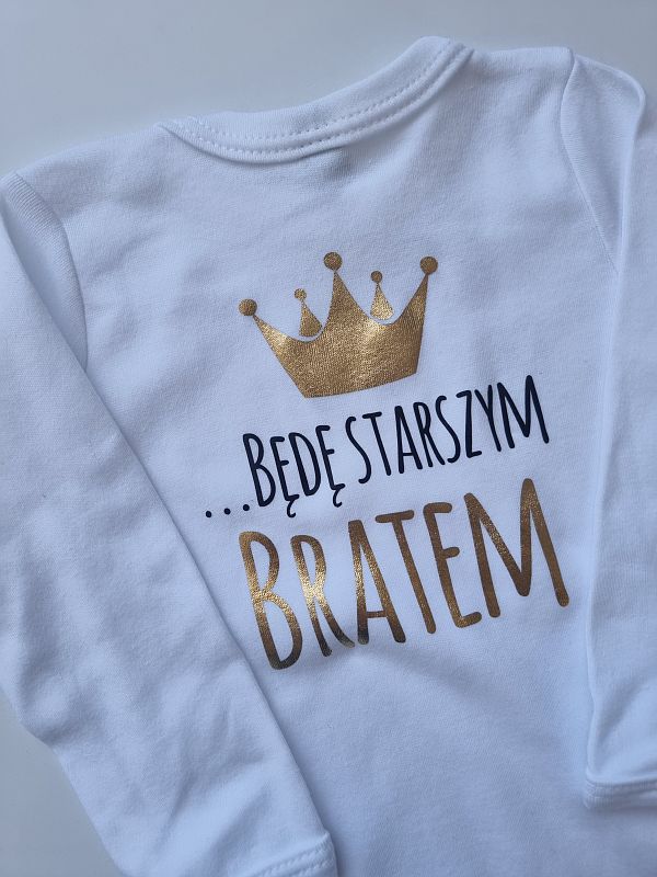 Body białe długi rękaw przód mam sekret tył będę starszym bratem rozmiar 80