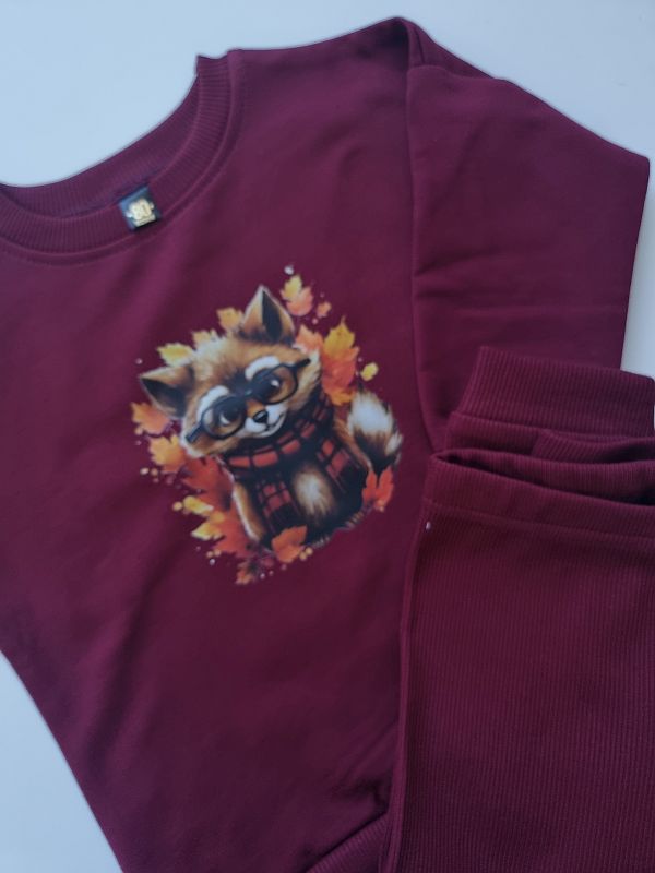 Komplet bordowy bluza + getry prążek lisek rozmiar 80
