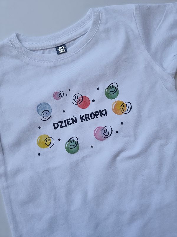 Koszulka biała krótki rękaw dzień kropki rozmiar 92