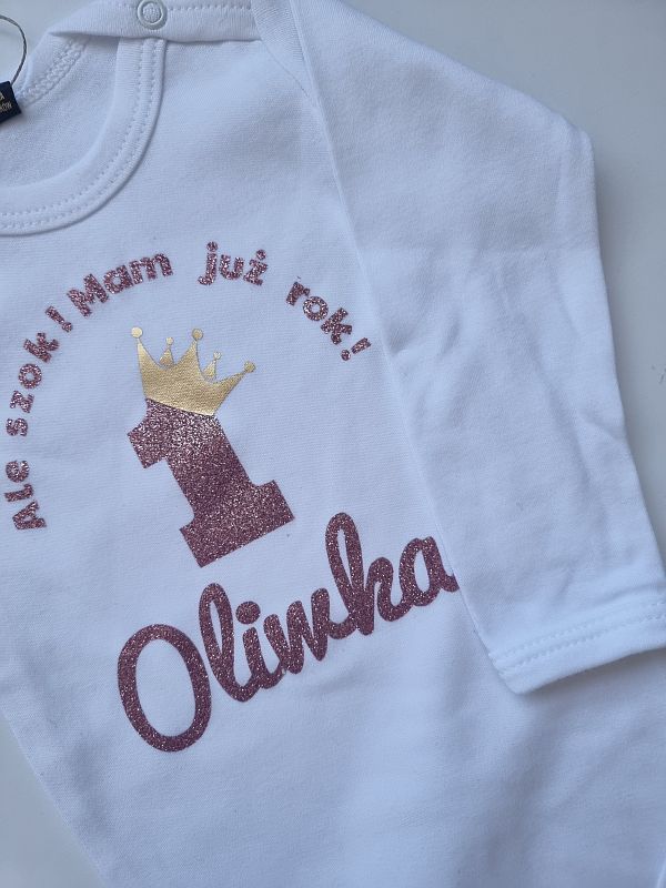 Body białe długi rękaw ale szok mam już rok Oliwka rozmiar 86