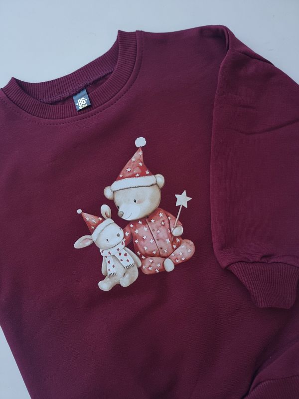 Bluza bordowa świąteczni przyjaciele rozmiar 86