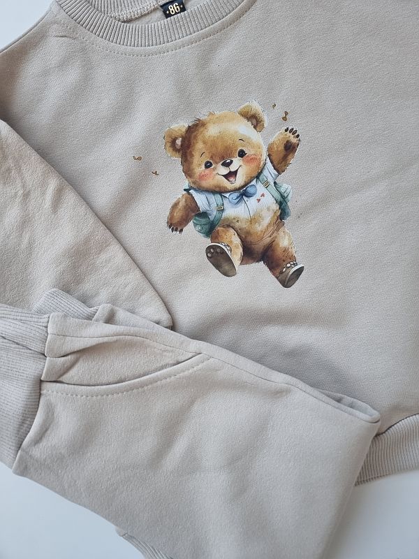 Komplet beżowy bluza + spodnie dresowe misio rozmiar 86