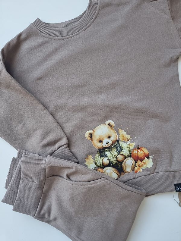 Komplet kawowy bluza + spodnie dresowe misio z dyniami rozmiar 86