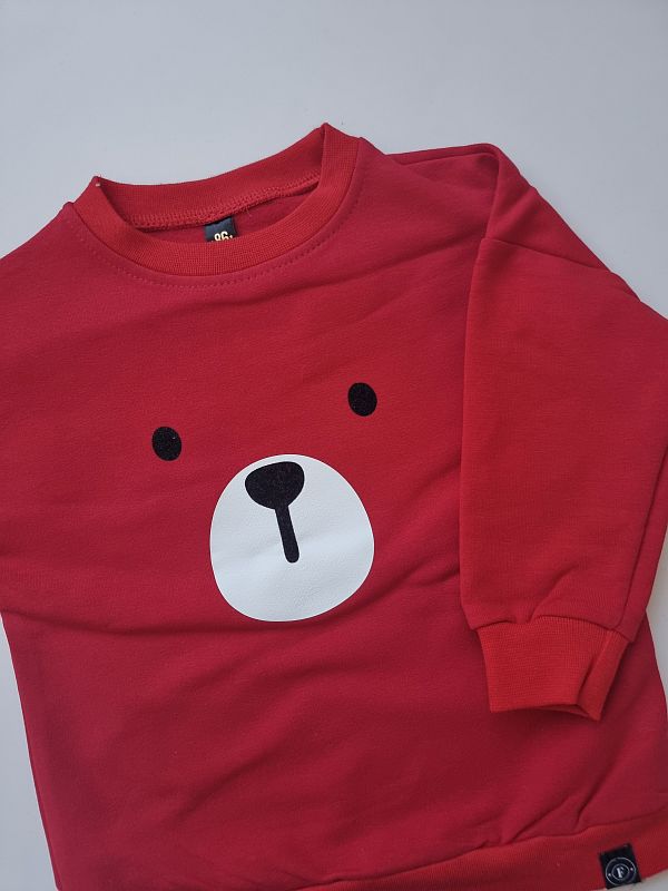 Bluza czerwona buzia misia rozmiar 86