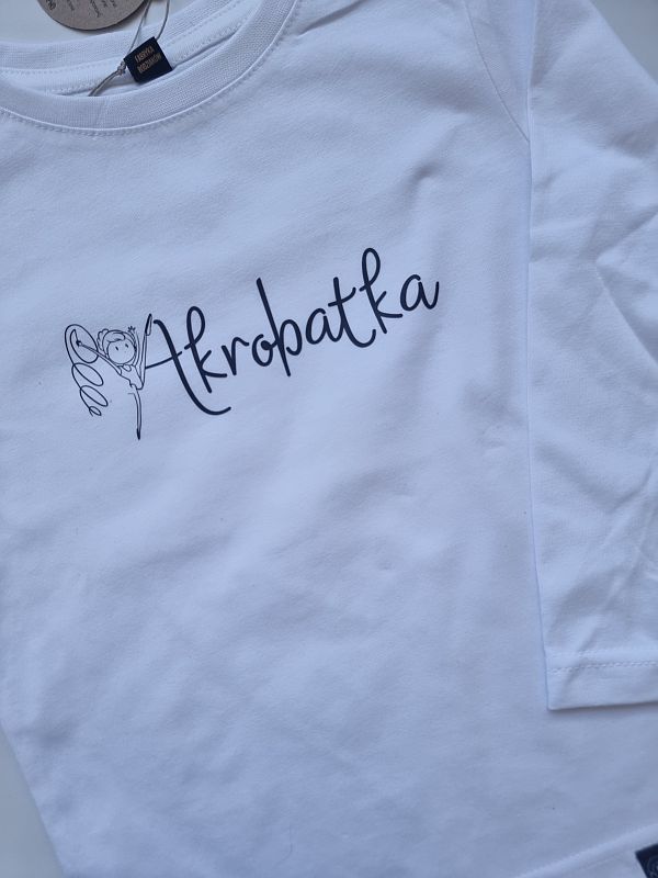 Koszulka biała długi rękaw akrobatka rozmiar 104