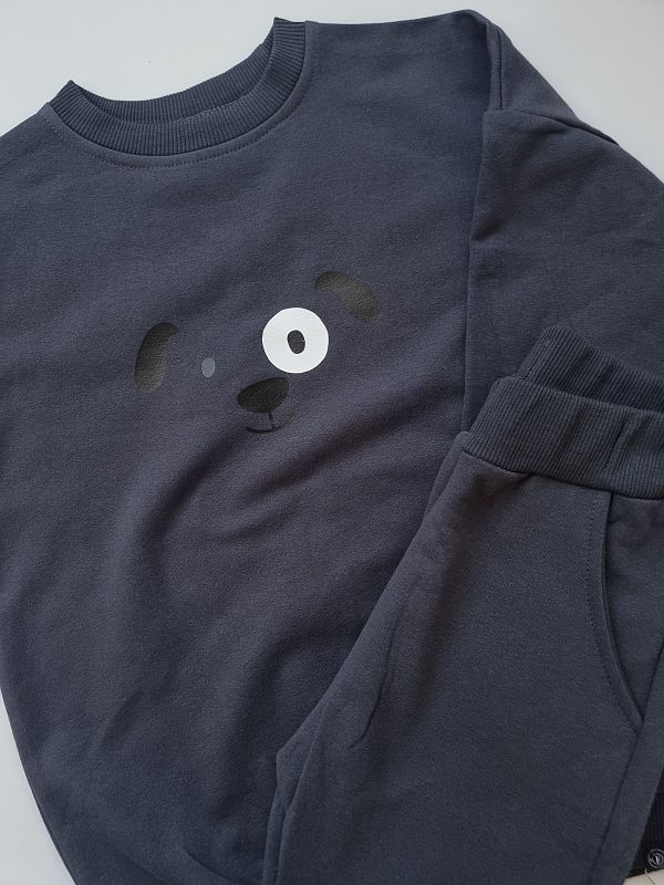 Komplet grafitowy bluza + spodnie dresowe buzia pieska rozmiar 110