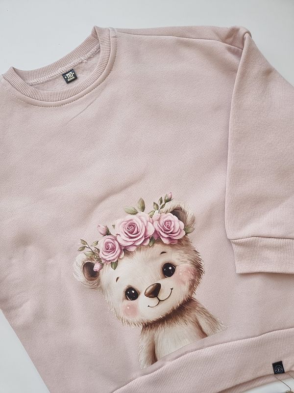 Bluza brudny róż miś w wianku rozmiar 110