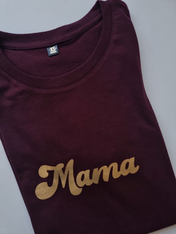 Koszulka damska bordowa z nadrukiem mama rozmiar XS