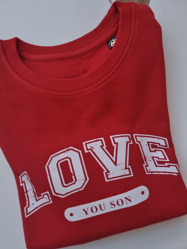 Bluza damska bez kaptura czerwona love you son rozmiar XS
