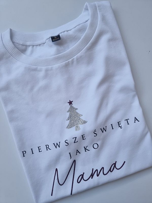 Koszulka damska biała pierwsze święta jako mama rozmiar S
