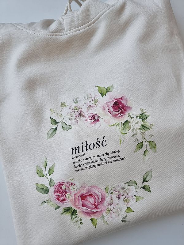Bluza damska z kapturem beżowa wieniec miłość rozmiar XXL