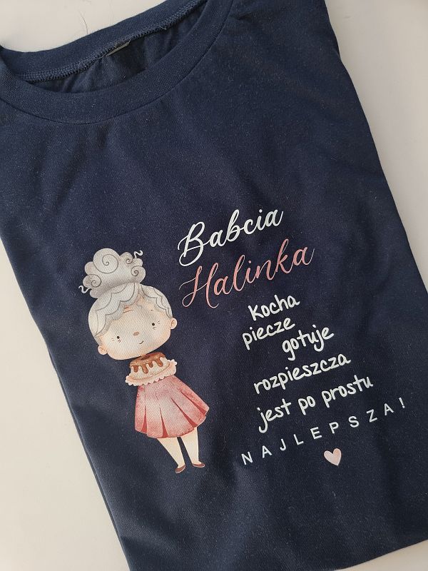 Koszulka damska granatowa babcia Halinka rozmiar oversize long