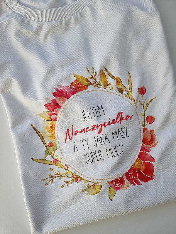Koszulka damska biała wieniec dla nauczycielki rozmiar OVERSIZE