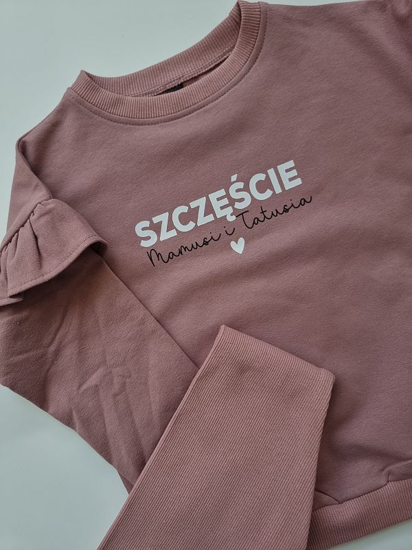 Komplet brudny róż bluza + getry prążek szczęście mamusi i tatusia rozmiar 110