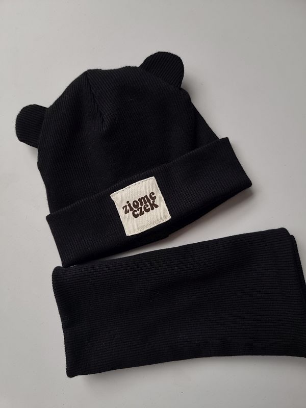 Czapka + komin czarna ziomeczek rozmiar 0-6M