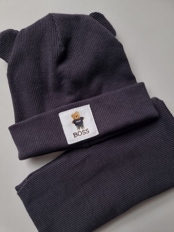 Czapka + komin grafitowa misio boss rozmiar 0-6M