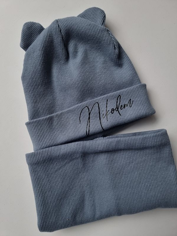 Czapka + komin niebieska Nikodem rozmiar 0-6M