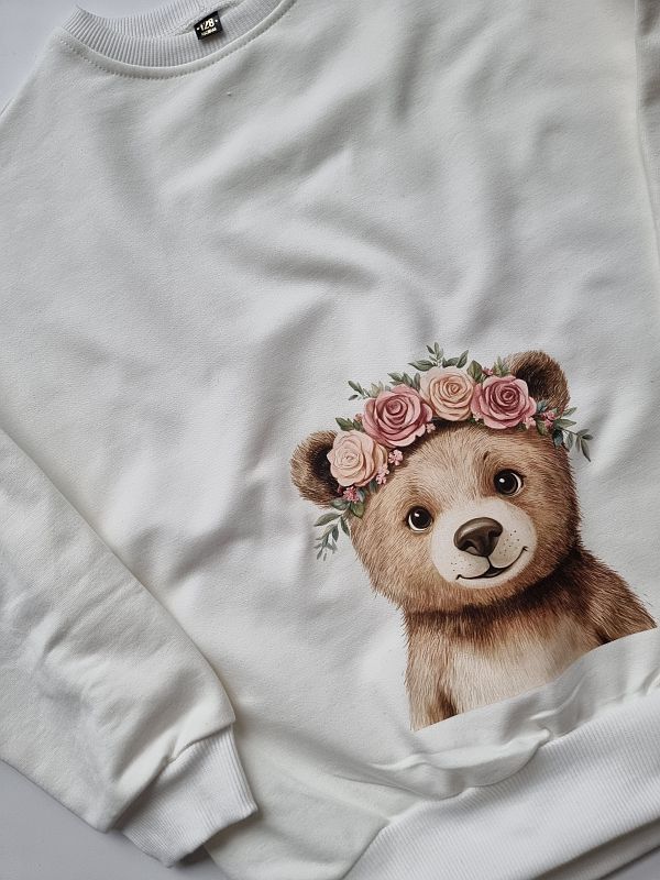 Bluza ecru miś w wianku rozmiar 128