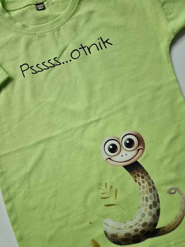 Koszulka limonkowa krótki rękaw wąż psotnik rozmiar 128