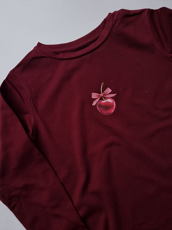 Koszulka bordowa długii rękaw wisienka rozmiar 122