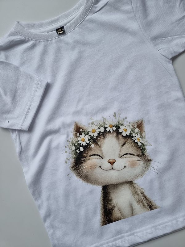 Koszulka biała krótki rękaw kotek rozmiar 116