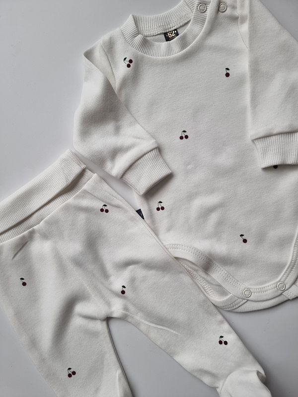 Komplet body ecru + półśpiochy wisienki rozmiar 62