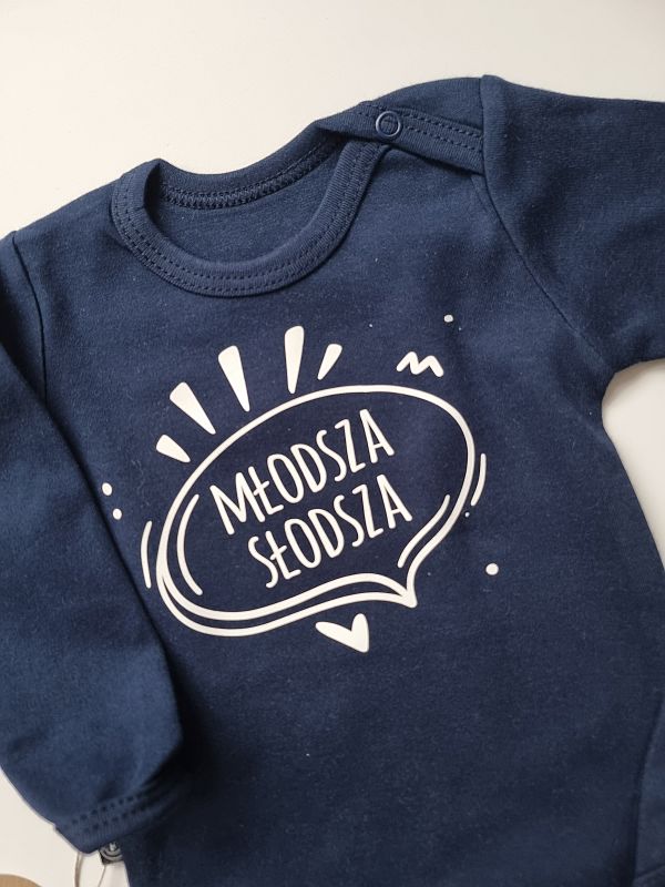 Body granatowe długi rękaw młodsza słodsza rozmiar 68