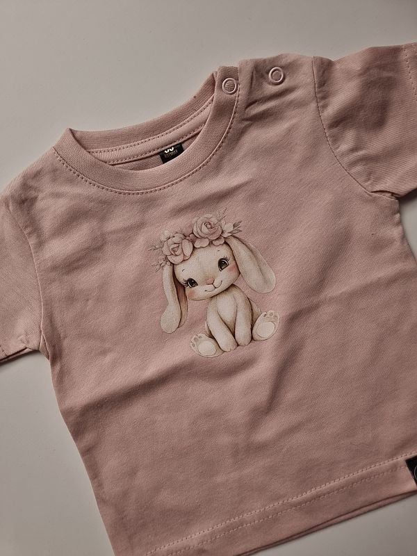 Koszulka brudny róż króliczek w wianku rozmiar 68