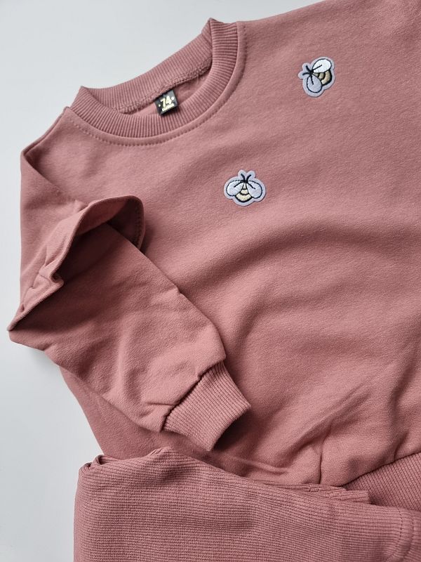 Komplet różowy bluza + getry prążek pszczółki rozmiar 74