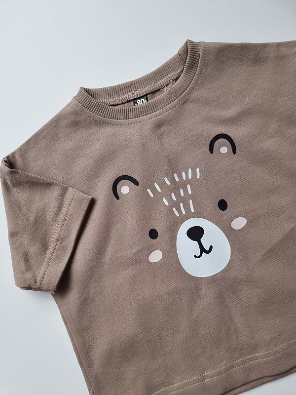 Koszulka kawowa krótki rękaw buzia misia rozmiar 80