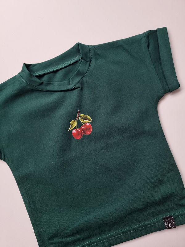 Koszulka butelkowa zieleń krótki rękaw wisienki rozmiar 80