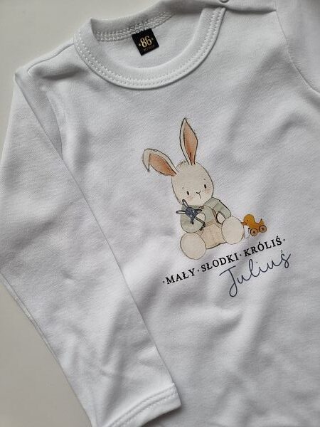 Body białe długi rękaw mały słodki króliś Juliuś rozmiar 86