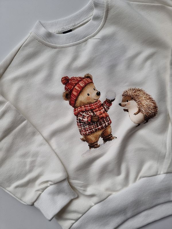 Bluza ecru miś i jeż rozmiar 86