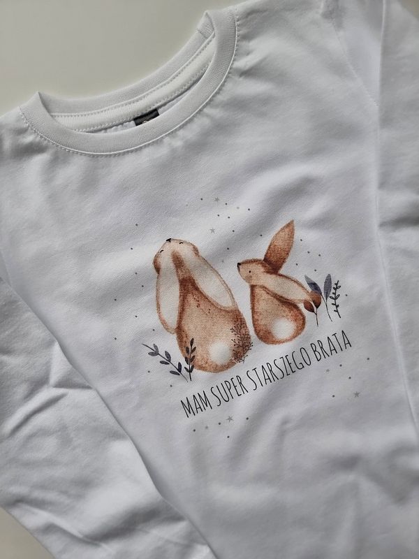 Koszulka biała długi rękaw mam super starszego brata rozmiar 92