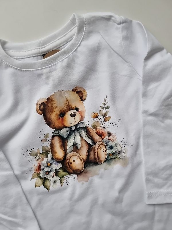 Koszulka biała długi rękaw misio rozmiar 92