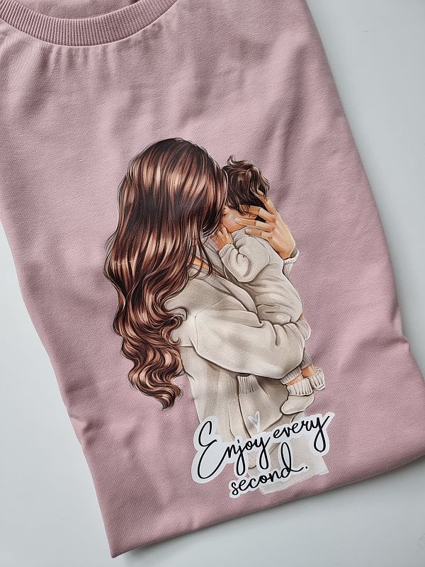 Koszulka damska brudny róż mama z dzieckiem rozmiar M