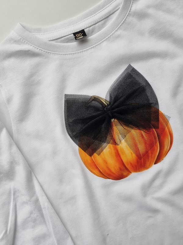 Koszulka biała długi rękaw dynia z kokardą rozmiar 110