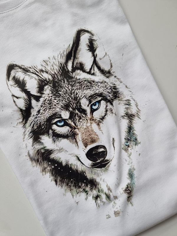 Koszulka biała męska slim wilk rozmiar L