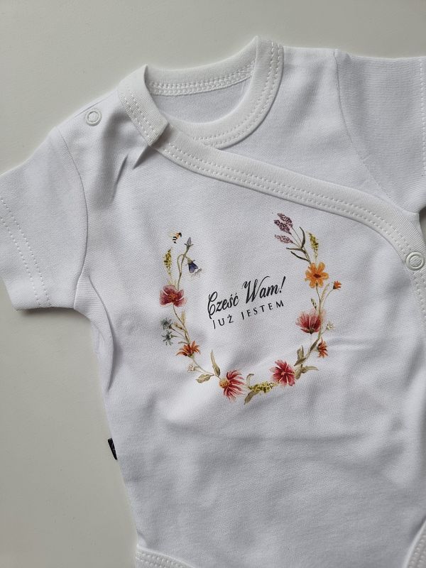 Body kopertowe białe krótki rękaw cześć wam już jestem rozmiar 62