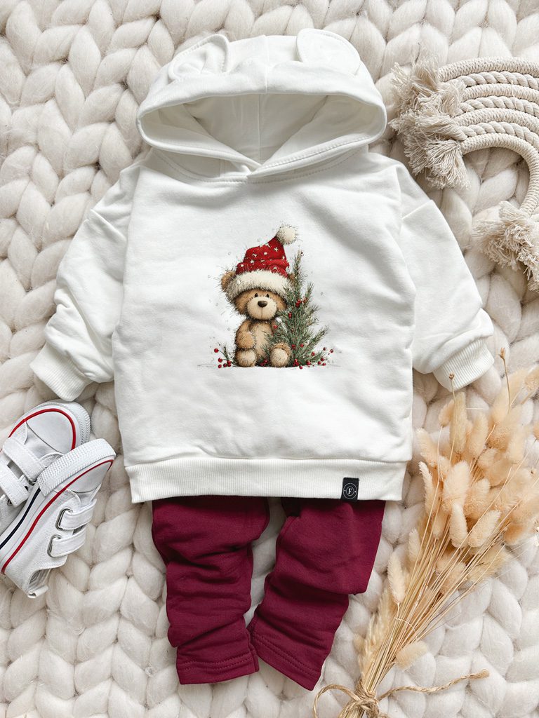Bluza z kapturem z uszkami misio przy choince
