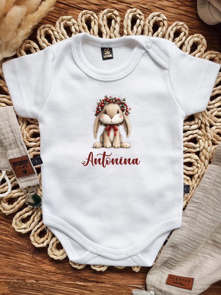Body dla niemowlaka króliś w wianku z jemioły