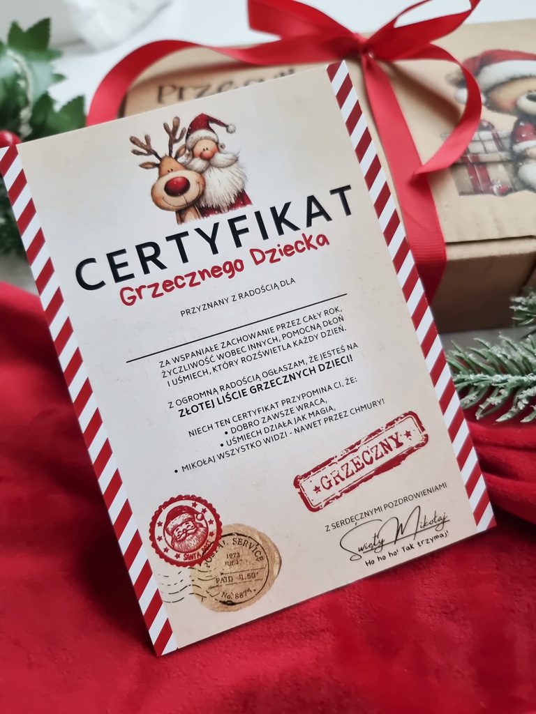 Certyfikat grzecznego dziecka od Świętego Mikołaja