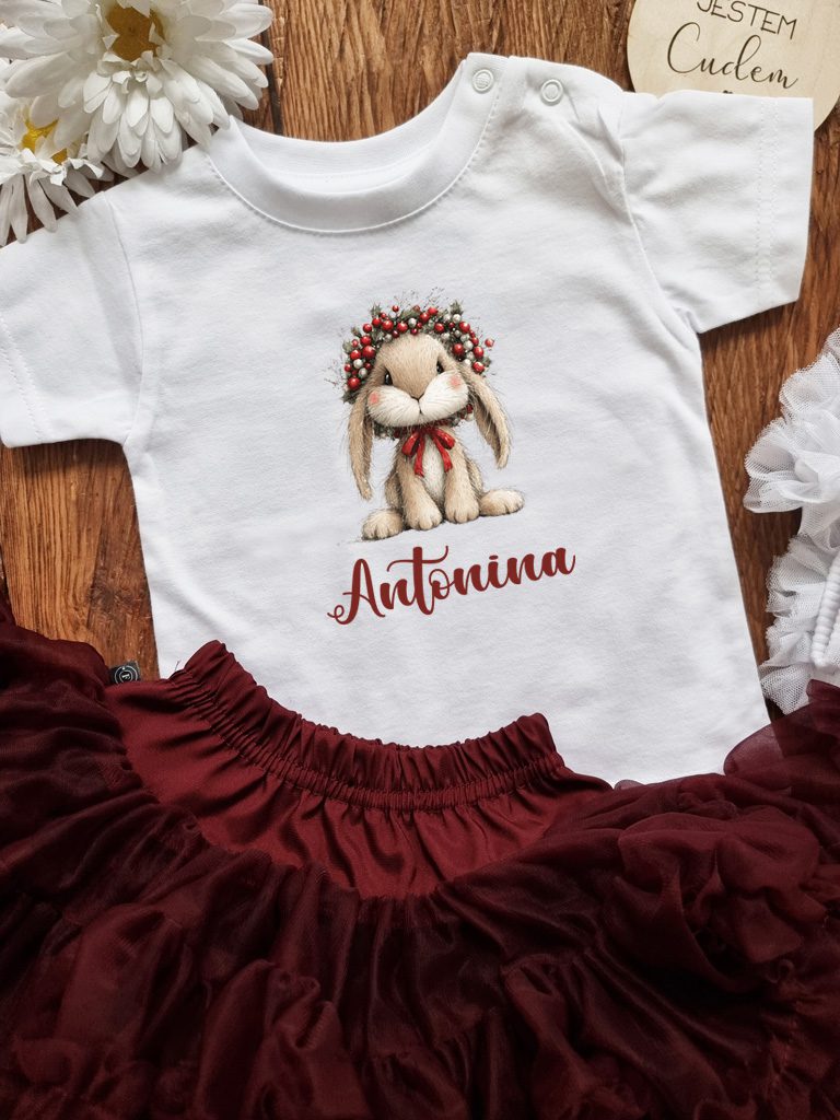 Koszulka dziecięca króliś w wianku z jemioły