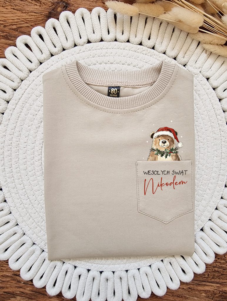 Koszulka dziecięca miś w kieszonce Wesołych Świąt