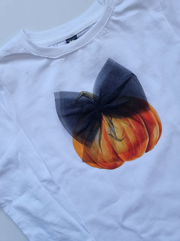 Koszulka biała długi rękaw dynia z kokardą rozmiar 92