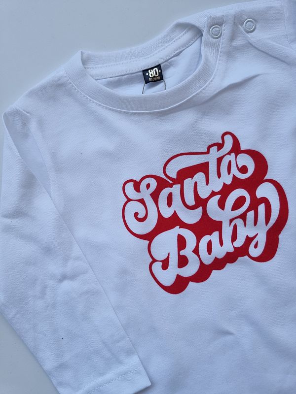 Koszulka biała długi rękaw santa baby rozmiar 80