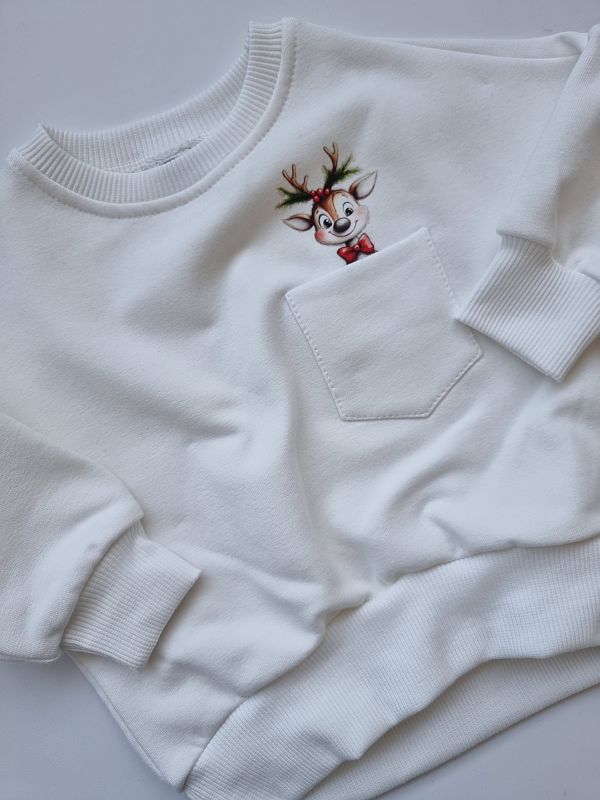 Bluza ecru renifer w kieszonce rozmiar 68