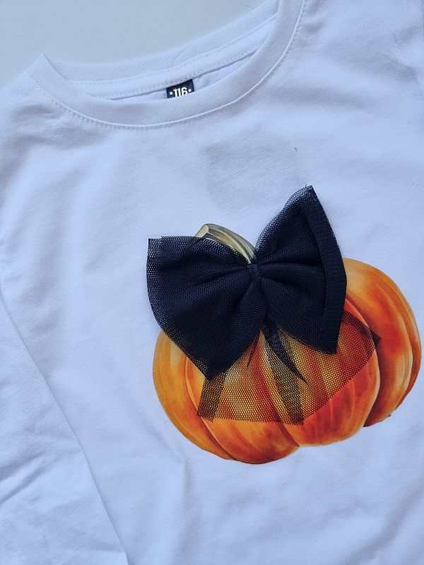 Koszulka biała długi rękaw dynia z kokardą rozmiar 116