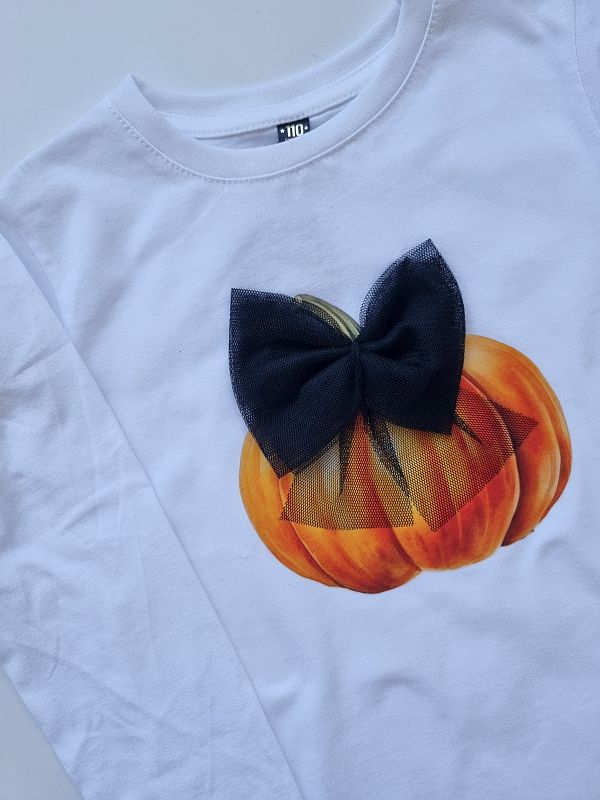 Koszulka biała długi rękaw dynia z kokardą rozmiar 110